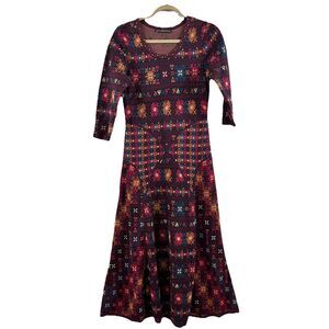 Peruvian Connection Maxi Knit Dress Wom S Wine Pink Geo Pima Cotton 3/4 sleeve